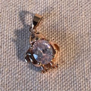 Rose Gold Over Sterling Silver & CZ Cabochon Penguin Pendant